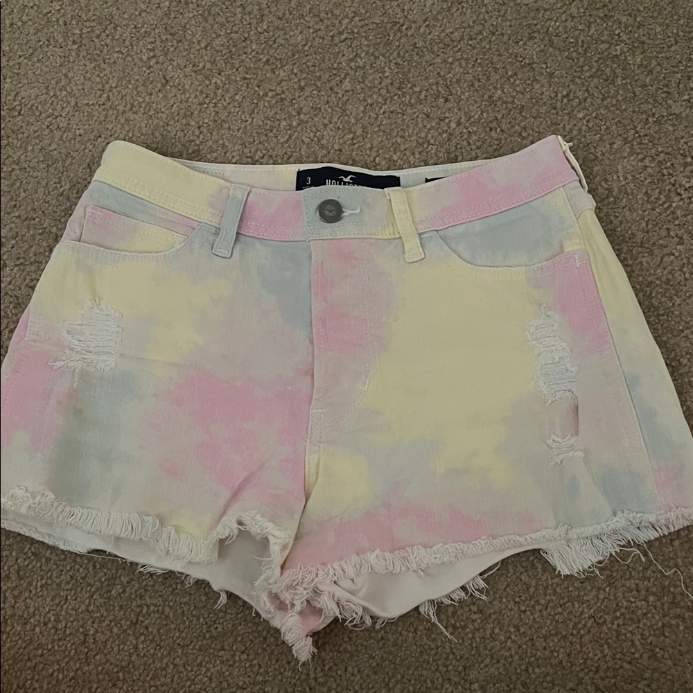 Hollister Pastel Tie-Dye Denim Shorts — Pink, Yellow & Blue